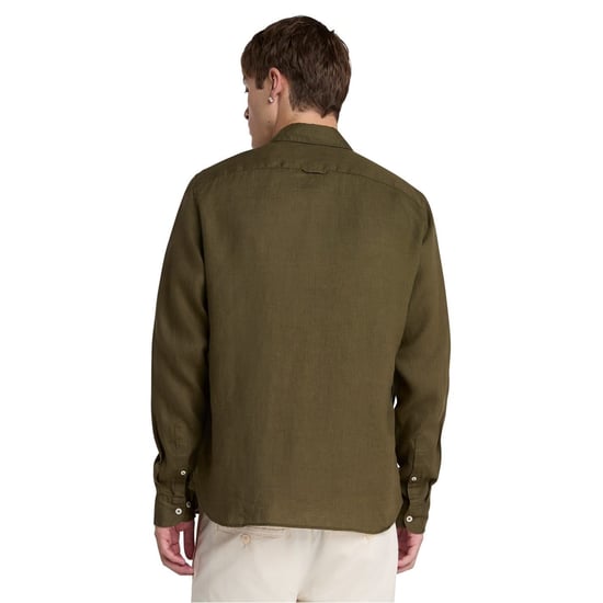 Men's Timberland Mill Brook Linen Leaf Green Long Sleeve Plain Shirt in Leaf Green - Image 3