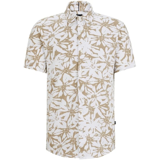 Men's Boss Collared Neck Shirt Collar Short Sleeve Shirt in White - Image 1