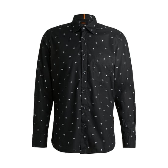 Men's Boss Oxford Shirt Collar Long Sleeve Regular Fit Shirt in Black - Image 1