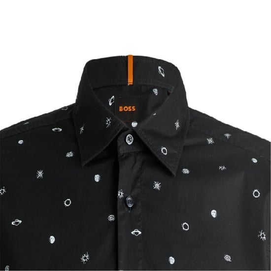 Men's Boss Oxford Shirt Collar Long Sleeve Regular Fit Shirt in Black - Image 2