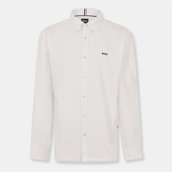Men's Boss Embroidered Collared Neck Button Down Long Sleeve Shirt in Open White - Image 1