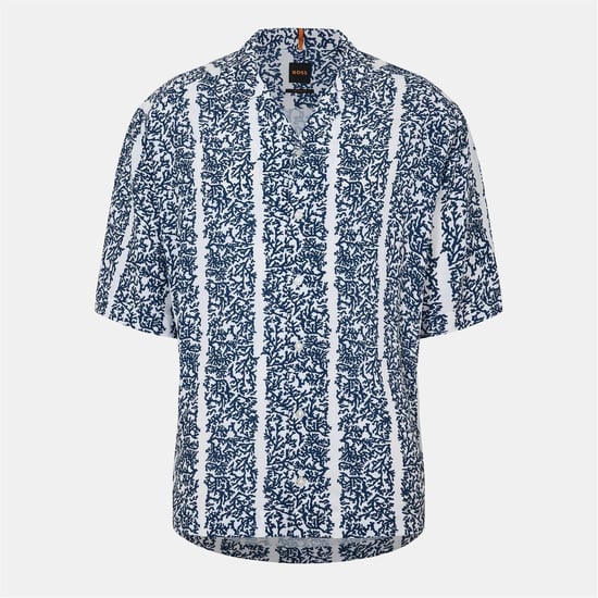 Men's Boss Collared Neck Spread Collar Short Sleeve Shirt in White - Image 1