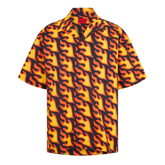 Men's Hugo Flame Graphic Notch Collar Short Sleeve Oxford Shirt in Miscellaneous - Image 1