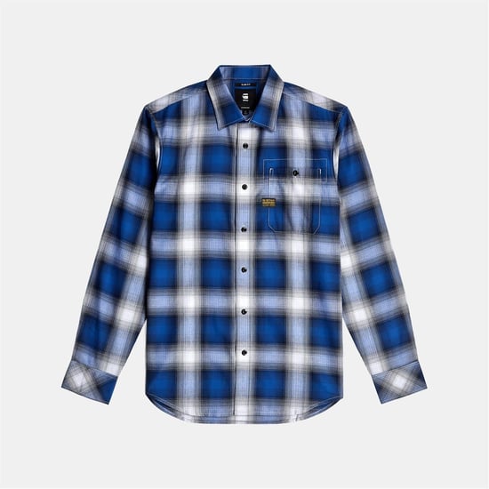 Men's G Star Logo Badge Collared Neck Long Sleeve Shirt in Deep Blue - Image 1