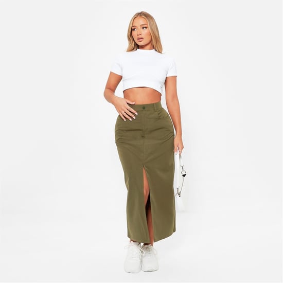 Women's I Saw It First High Waisted Split Hem Midi Skirt in KHAKI - Image 1