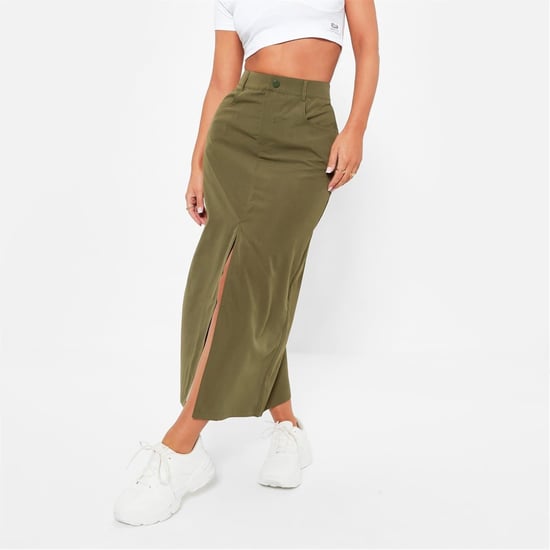 Women's I Saw It First High Waisted Split Hem Midi Skirt in KHAKI - Image 3