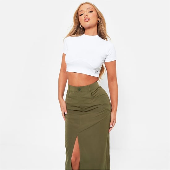 Women's I Saw It First High Waisted Split Hem Midi Skirt in KHAKI - Image 4