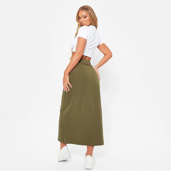 Women's I Saw It First High Waisted Split Hem Midi Skirt in KHAKI - Image 5