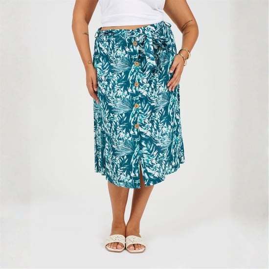 Women's Brave Soul Plus Size All Over Print Midi Skirt in Green Leaf - Image 1
