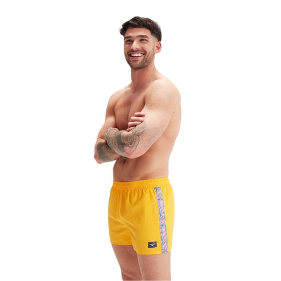 Men's Speedo Retro 13 Inch Side Strip Swim Shorts in Yellow - Image 3