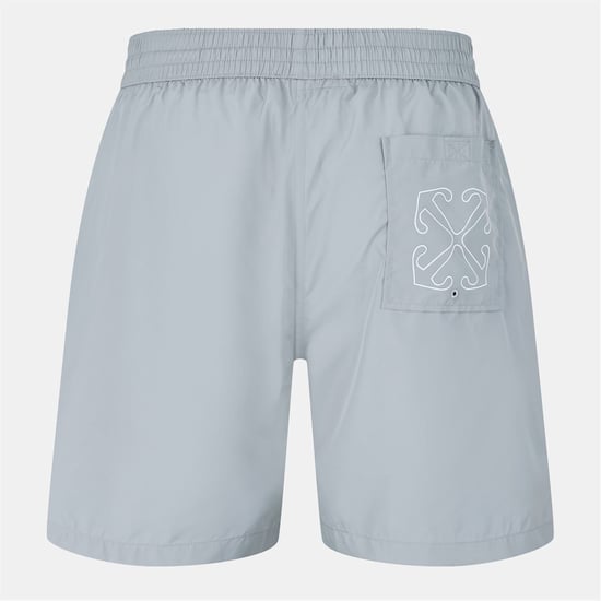 Men's Off White Arrow Relaxed Fit Swim Shorts in Grey/White - Image 2