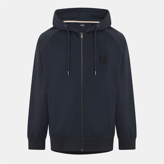 Men's Boss Steele Hooded Ribbed Cuff Full Zipper Zipped Pocket Solid Patterned Jacket in Dark Blue - Image 1