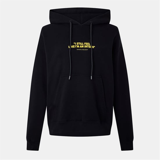 Men's Off White Relaxed Fit Lettering Kangaroo Pocket Sweatshirt in Black - Image 1