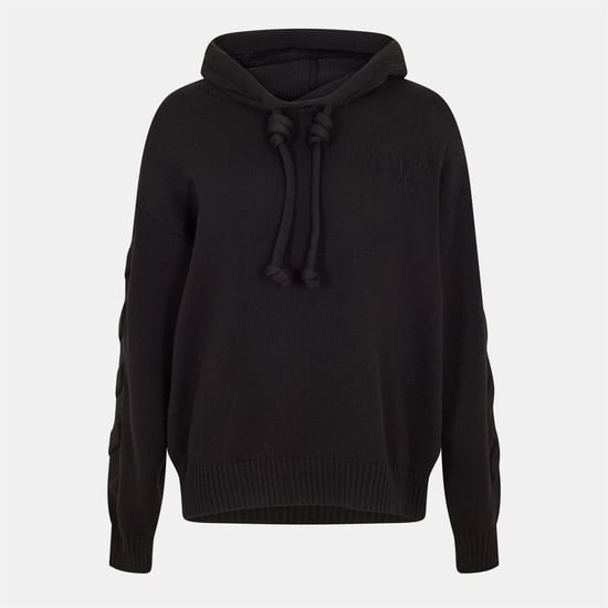 Men's Off White Relaxed Fit Hooded Neck Sweatshirt in Black - Image 1