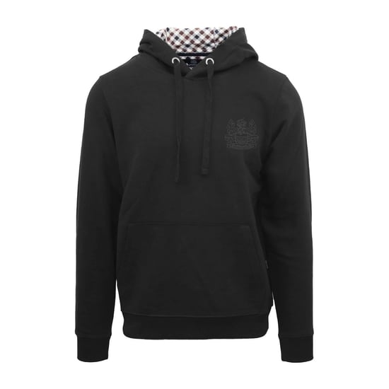 Men's Aquascutum Hooded Neck Long Sleeve Sweatshirt with Kangaroo Pocket in Black - Image 1