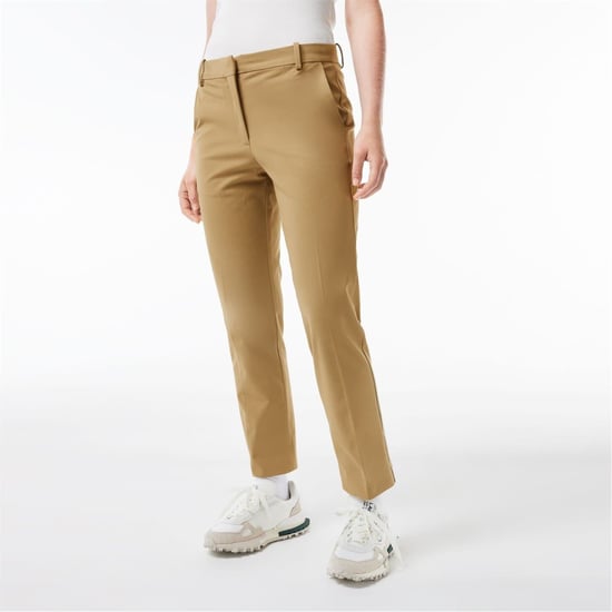 Women's Lacoste Solid Patterned Straight Chinos in Lion - Image 2