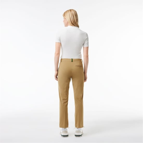 Women's Lacoste Solid Patterned Straight Chinos in Lion - Image 3