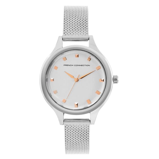 Accessories French Connection Connection Silver Case Round Shape Silver Strap Quartz Watch in White - Image 1