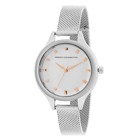 Accessories French Connection Connection Silver Case Round Shape Silver Strap Quartz Watch in White - Image 2
