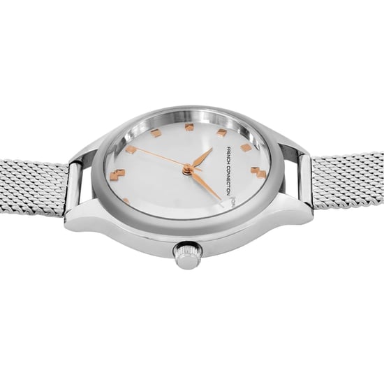Accessories French Connection Connection Silver Case Round Shape Silver Strap Quartz Watch in White - Image 3