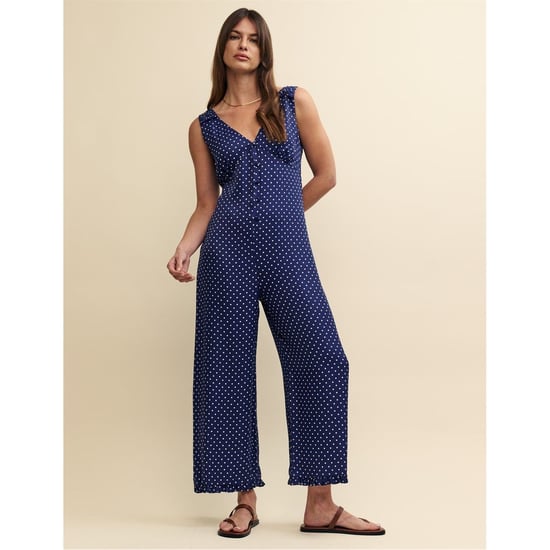 Women's Nobodys Child V-Neck Polka Dot Sleeveless Jumpsuit in Blue - Image 1