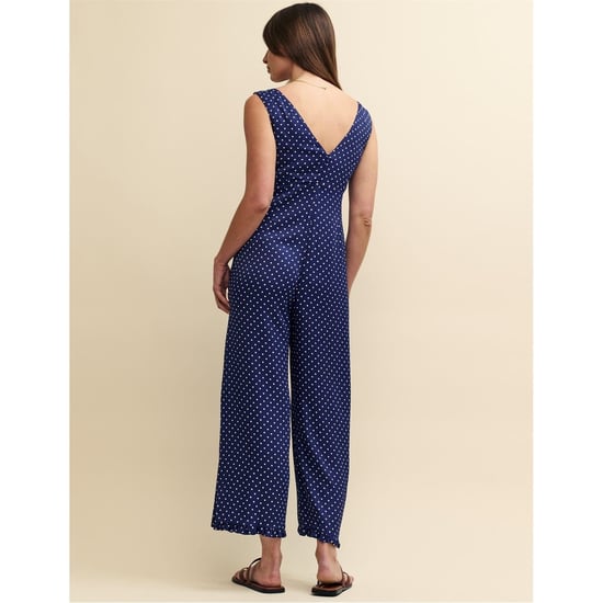 Women's Nobodys Child V-Neck Polka Dot Sleeveless Jumpsuit in Blue - Image 4