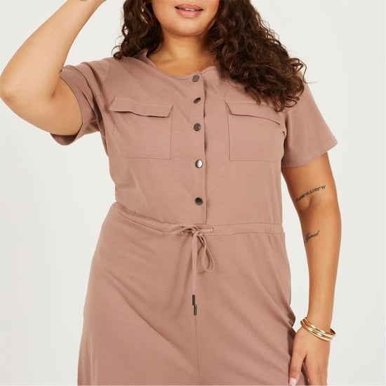Women's Brave Soul Crew Neck Short Sleeve Solid Patterned Culotte Jumpsuit in Mushroom - Image 3