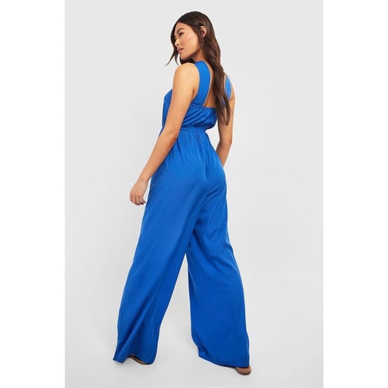 Women's Violet Romance Halter Neck Solid Patterned Wide Leg Jumpsuit in Blue - Image 2
