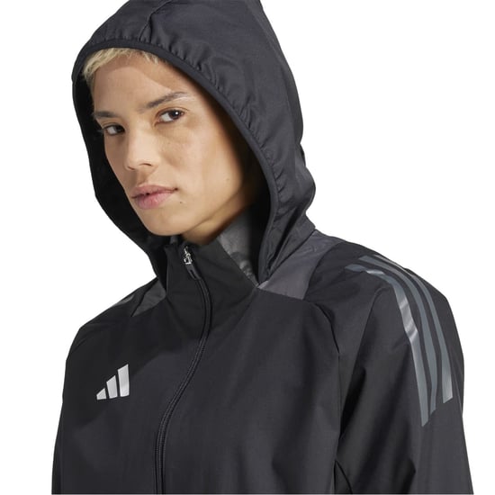 Women's adidas Tiro24 Hooded Anorak with Three Bar Logo in Black/Dark Grey - Image 2