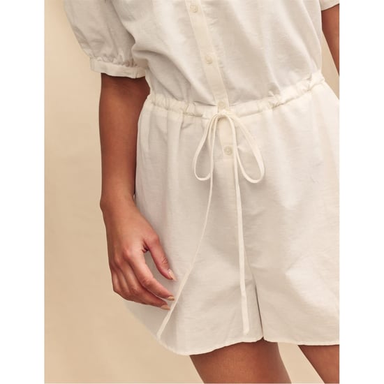 Women's Nobodys Child Drawstring Short Puff Sleeve Solid Patterned Playsuit in White - Image 3