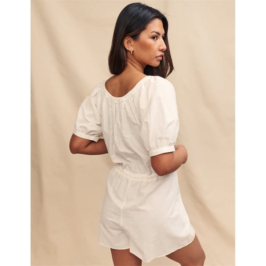 Women's Nobodys Child Drawstring Short Puff Sleeve Solid Patterned Playsuit in White - Image 4