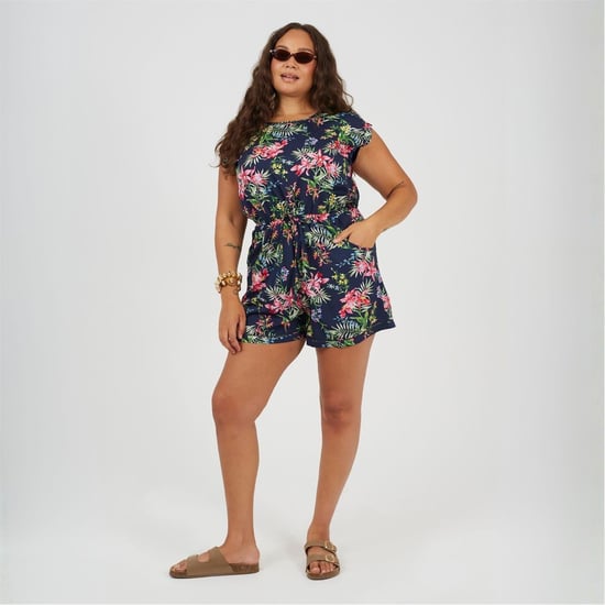 Women's Brave Soul Crew Neck Floral Patterned Short Sleeve Playsuit in Multi - Image 4