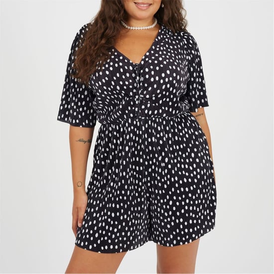 Women's Brave Soul V-Neck Polka Dot Short Sleeve Playsuit in Black/White - Image 1