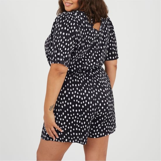 Women's Brave Soul V-Neck Polka Dot Short Sleeve Playsuit in Black/White - Image 2