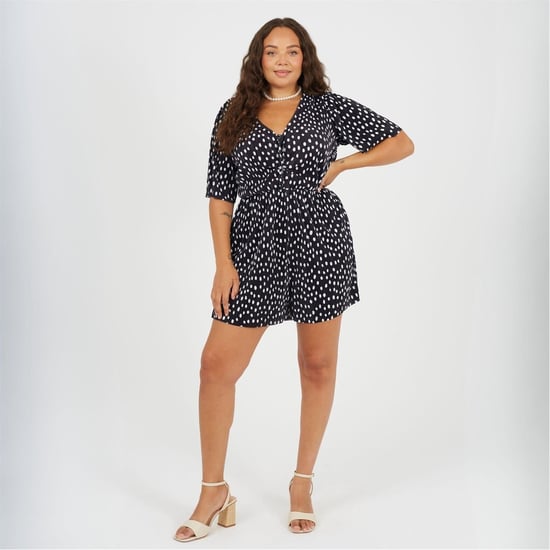 Women's Brave Soul V-Neck Polka Dot Short Sleeve Playsuit in Black/White - Image 4