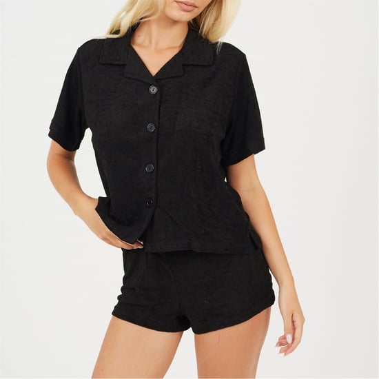 Women's Brave Soul Collared Neck Short Sleeve Lounge Set in Black - Image 1