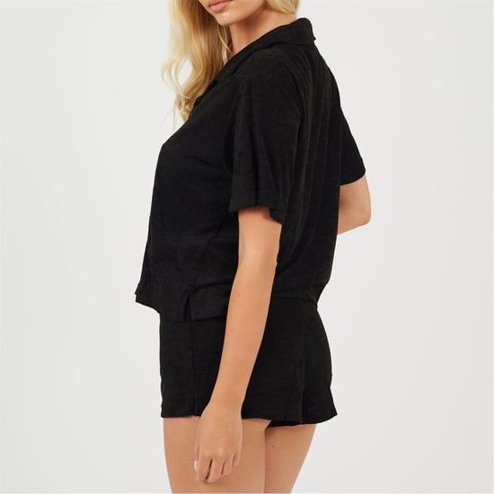 Women's Brave Soul Collared Neck Short Sleeve Lounge Set in Black - Image 2