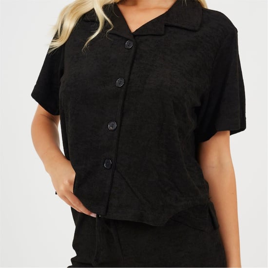 Women's Brave Soul Collared Neck Short Sleeve Lounge Set in Black - Image 3