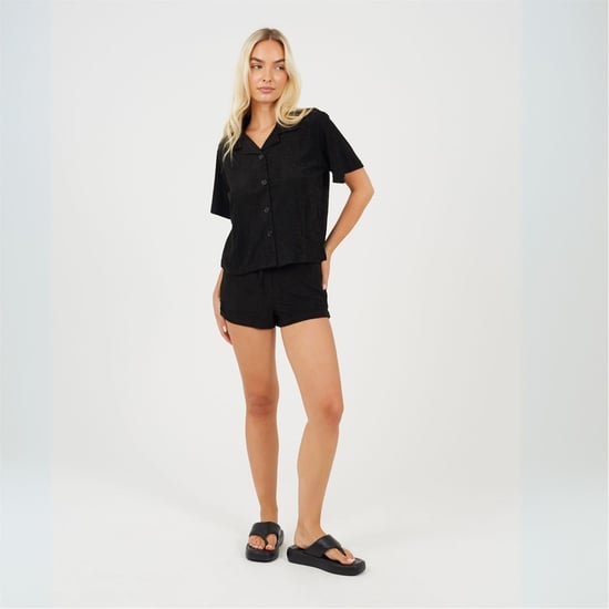 Women's Brave Soul Collared Neck Short Sleeve Lounge Set in Black - Image 4