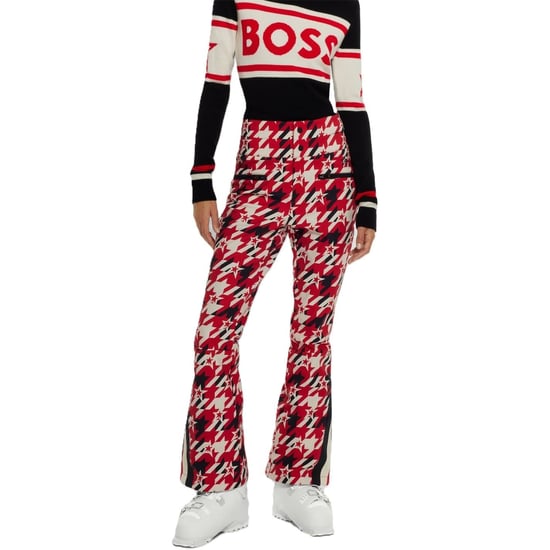Women's Boss Houndstooth Flared Ski Salopette in Red - Image 1