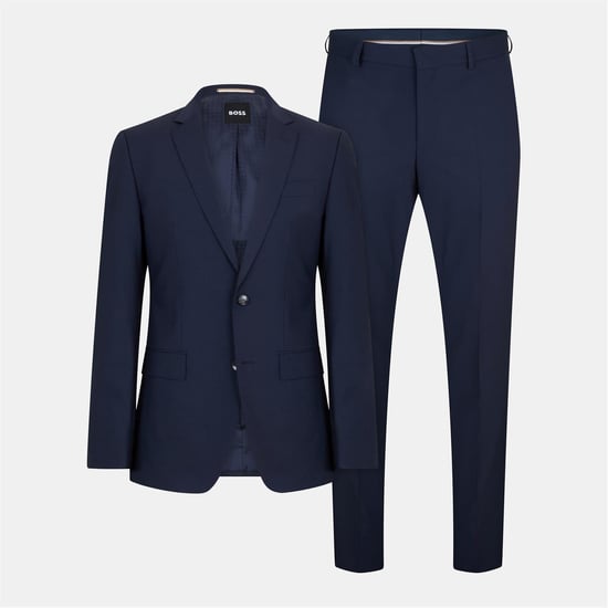 Men's Boss Solid Patterned Notch Collared Suit Jacket with Flap and Chest Pocket in Open Blue - Image 1