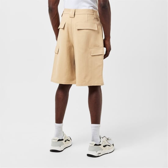 Men's Off White Solid Patterned Relaxed Fit Cargo Shorts in Sand - Image 1