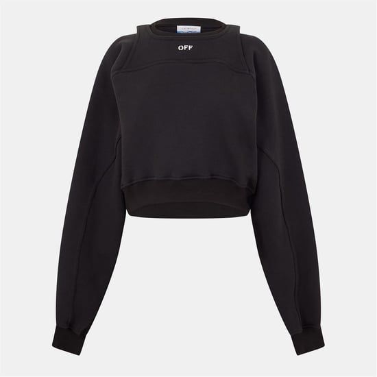 Dames Off White Cropped Relaxed Fit Crewneck Sweatshirt in Zwart/Wit - Image 1