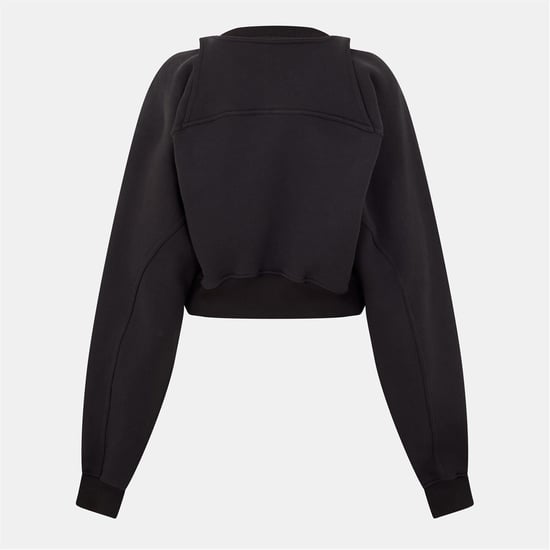Dames Off White Cropped Relaxed Fit Crewneck Sweatshirt in Zwart/Wit - Image 2