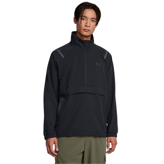 Men's Under Armour Unstoppable Solid Patterned Anorak Jacket with Drawstring in Black - Image 2
