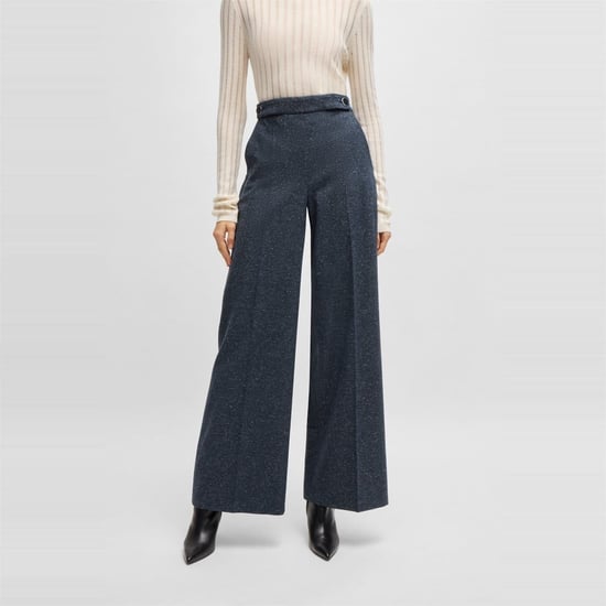 Women's Boss Tupita Heathered Patterned Wide Leg Trousers in Dark Blue - Image 2