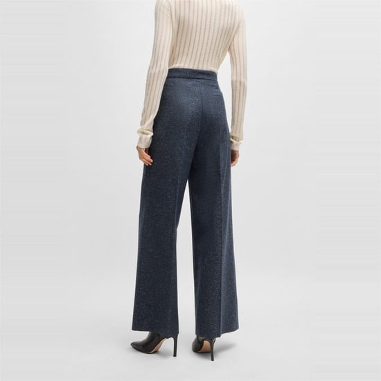 Women's Boss Tupita Heathered Patterned Wide Leg Trousers in Dark Blue - Image 3