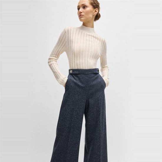 Women's Boss Tupita Heathered Patterned Wide Leg Trousers in Dark Blue - Image 4