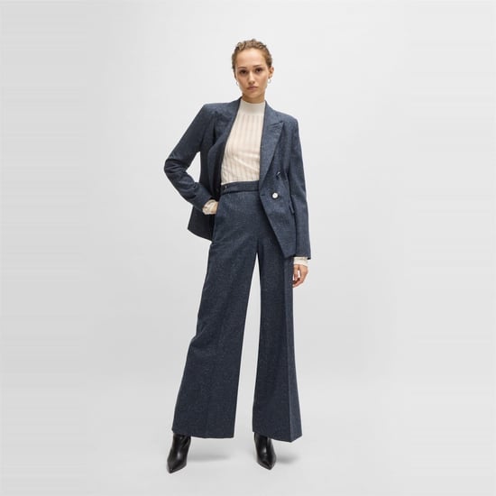 Women's Boss Tupita Heathered Patterned Wide Leg Trousers in Dark Blue - Image 5