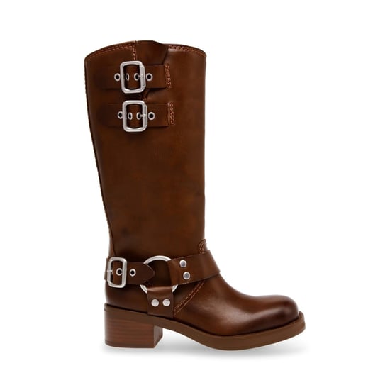 Women's Steve Madden Eastern Motorcycle Boots with Block Heel in Brown - Image 1